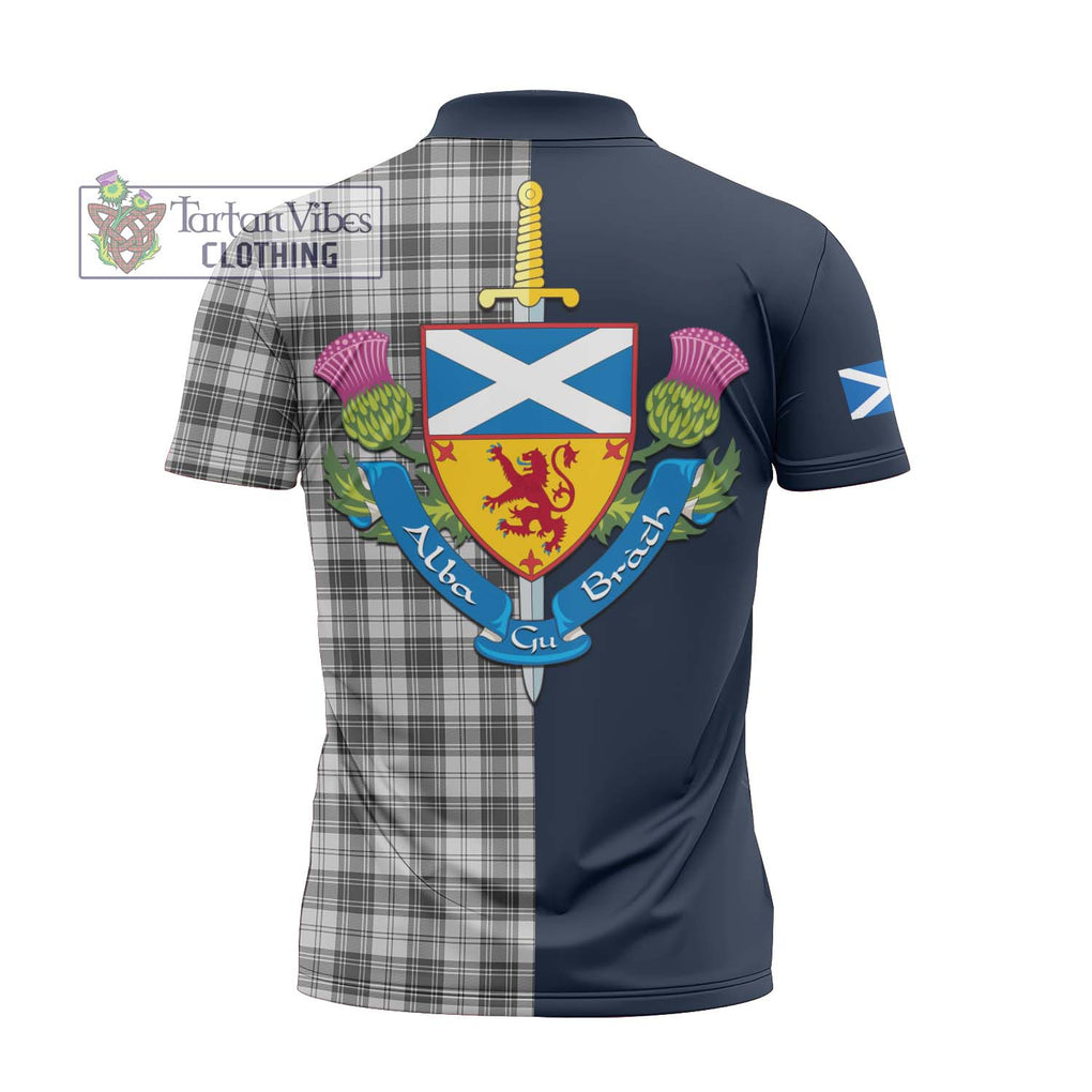 Tartan Vibes Clothing Douglas Grey Modern Tartan Zipper Polo Shirt with Scottish Lion Royal Arm Half Style