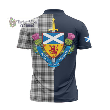 Douglas Grey Modern Tartan Zipper Polo Shirt Alba with Scottish Lion Royal Arm Half Style