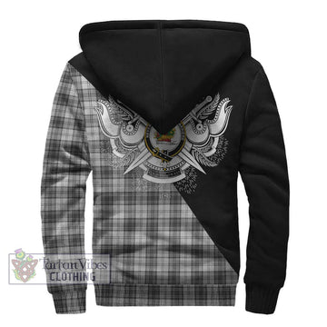 Douglas Grey Modern Tartan Sherpa Hoodie with Family Crest and Military Logo Style