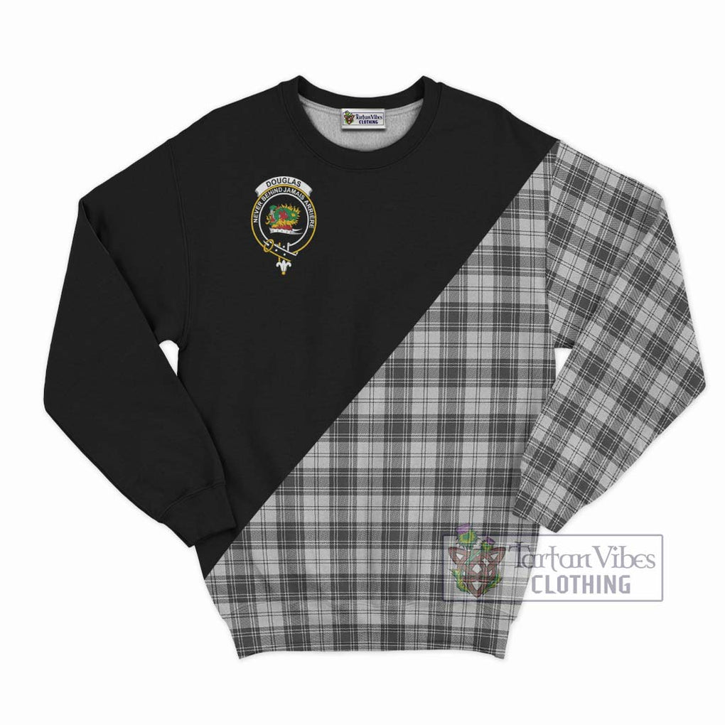 Douglas Grey Modern Tartan Sweatshirt with Family Crest and Military Logo Style - Tartanvibesclothing Shop