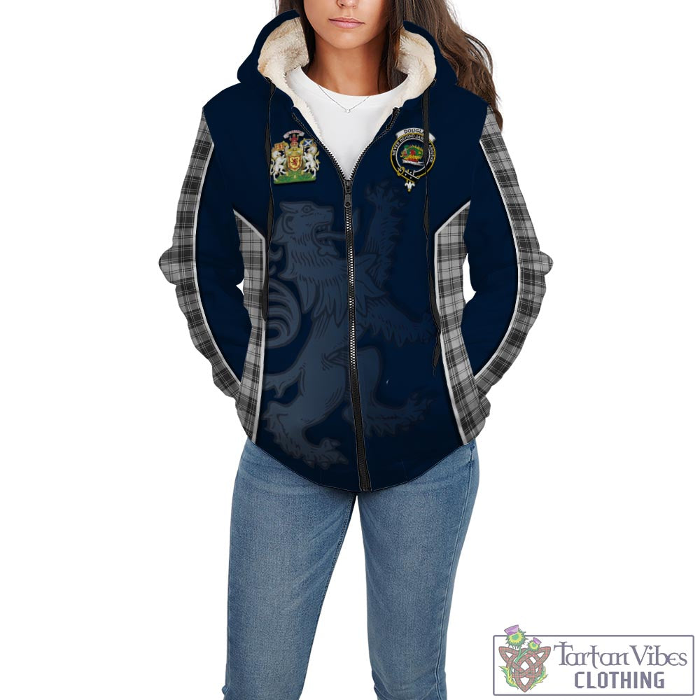 Tartan Vibes Clothing Douglas Grey Modern Tartan Sherpa Hoodie with Family Crest and Lion Rampant Vibes Sport Style