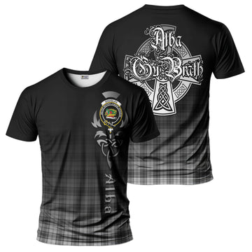 Douglas Grey Modern Tartan T-Shirt Featuring Alba Gu Brath Family Crest Celtic Inspired