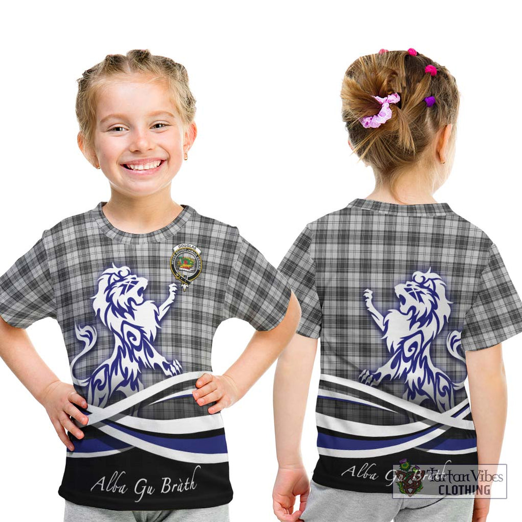 Douglas Grey Modern Tartan Kid T-Shirt with Alba Gu Brath Regal Lion Emblem - Tartanvibesclothing Shop