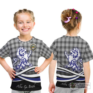 Douglas Grey Modern Tartan Kid T-Shirt with Alba Gu Brath Regal Lion Emblem