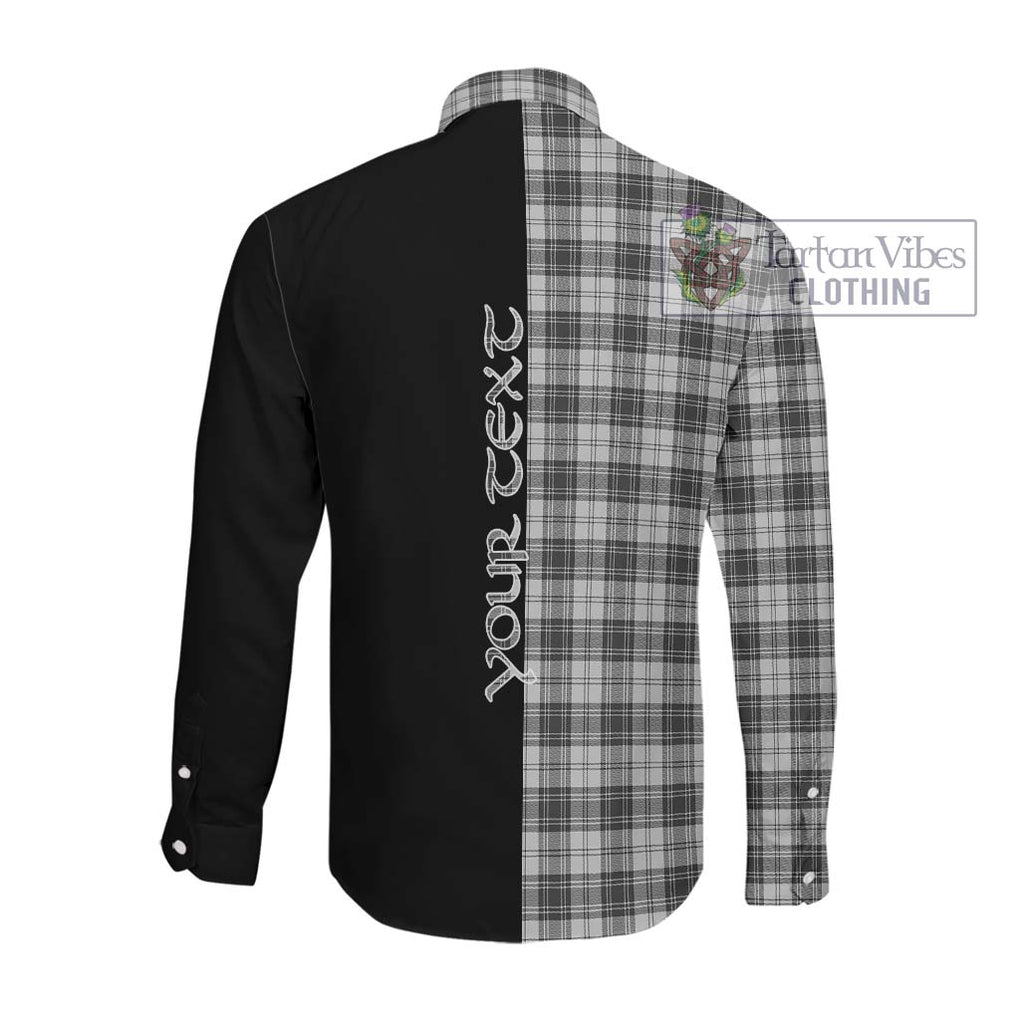 Douglas Grey Modern Tartan Long Sleeve Button Shirt with Family Crest and Half Of Me Style Men's Shirt - Tartanvibesclothing Shop