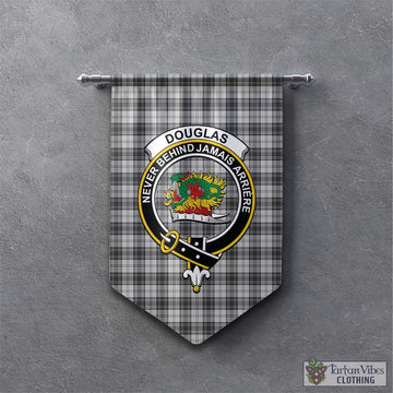 Douglas Grey Modern Tartan Gonfalon, Tartan Banner with Family Crest