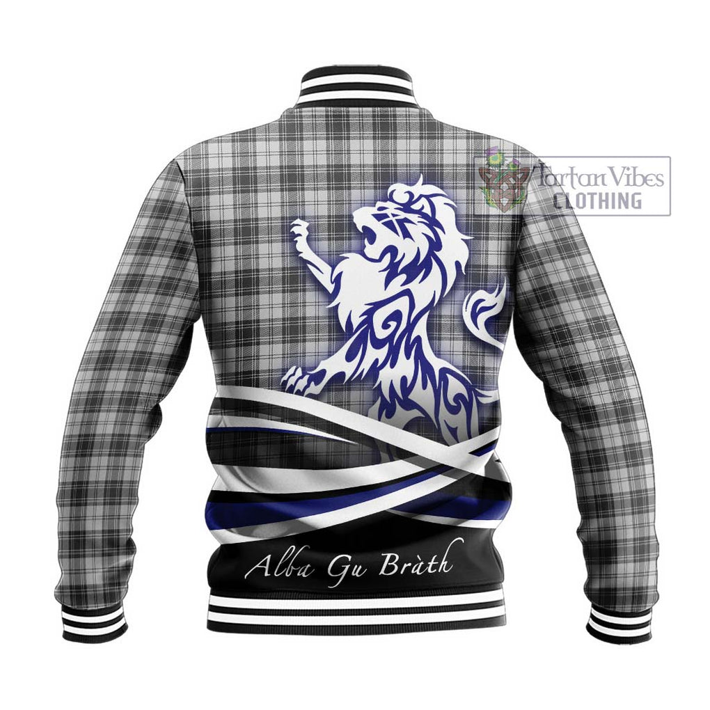 Douglas Grey Modern Tartan Baseball Jacket with Alba Gu Brath Regal Lion Emblem - Tartanvibesclothing Shop