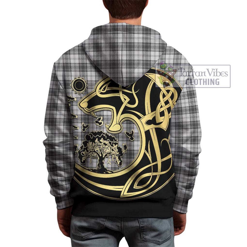 Douglas Grey Modern Tartan Hoodie with Family Crest Celtic Wolf Style - Tartan Vibes Clothing