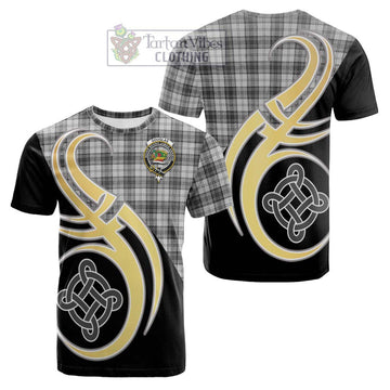 Douglas Grey Modern Tartan Cotton T-shirt with Family Crest and Celtic Symbol Style