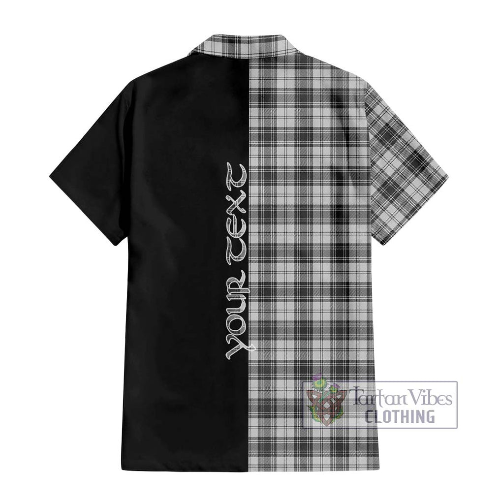 Douglas Grey Modern Tartan Short Sleeve Button Shirt with Family Crest and Half Of Me Style - Tartanvibesclothing Shop