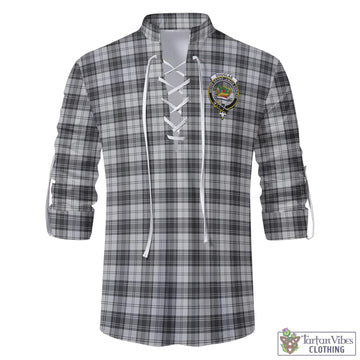 Douglas Grey Modern Tartan Men's Scottish Traditional Jacobite Ghillie Kilt Shirt with Family Crest