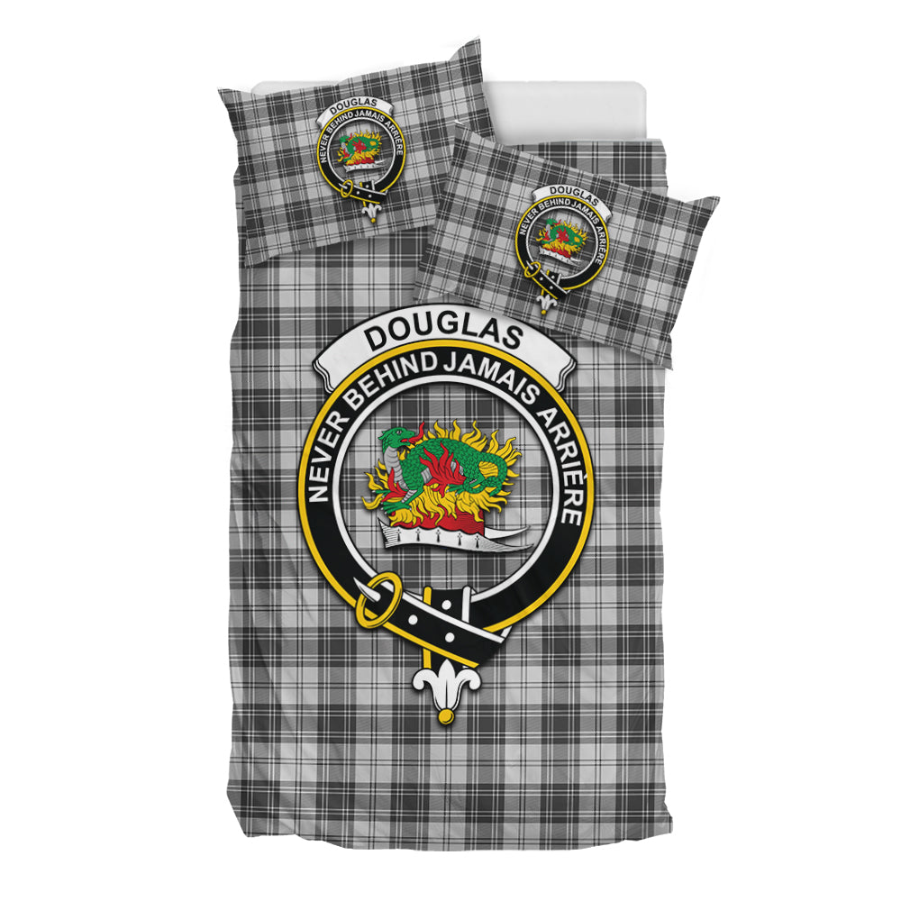 Douglas Grey Modern Tartan Bedding Set with Family Crest - Tartan Vibes Clothing