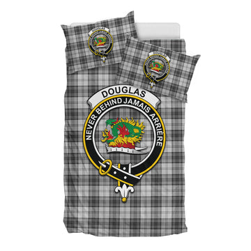 Douglas Grey Modern Tartan Bedding Set with Family Crest