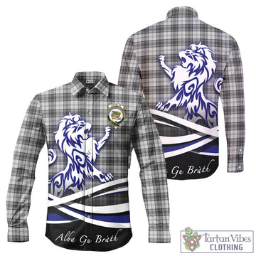 Douglas Grey Modern Tartan Long Sleeve Button Up Shirt with Alba Gu Brath Regal Lion Emblem