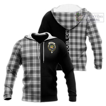 Douglas Grey Modern Tartan Knitted Hoodie with Family Crest and Half Of Me Style