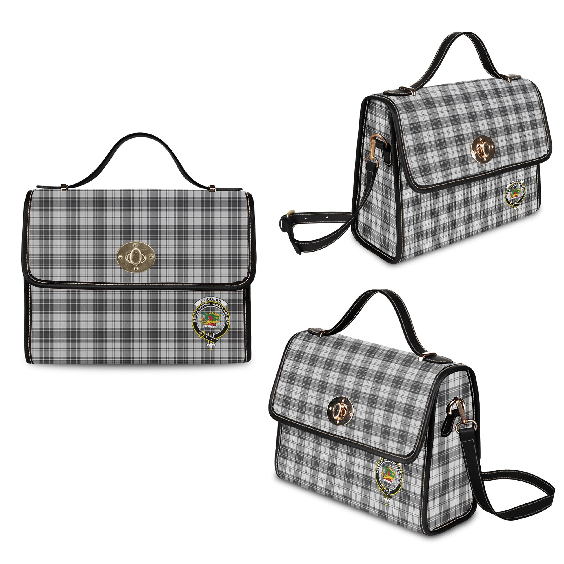 douglas-grey-modern-tartan-leather-strap-waterproof-canvas-bag-with-family-crest