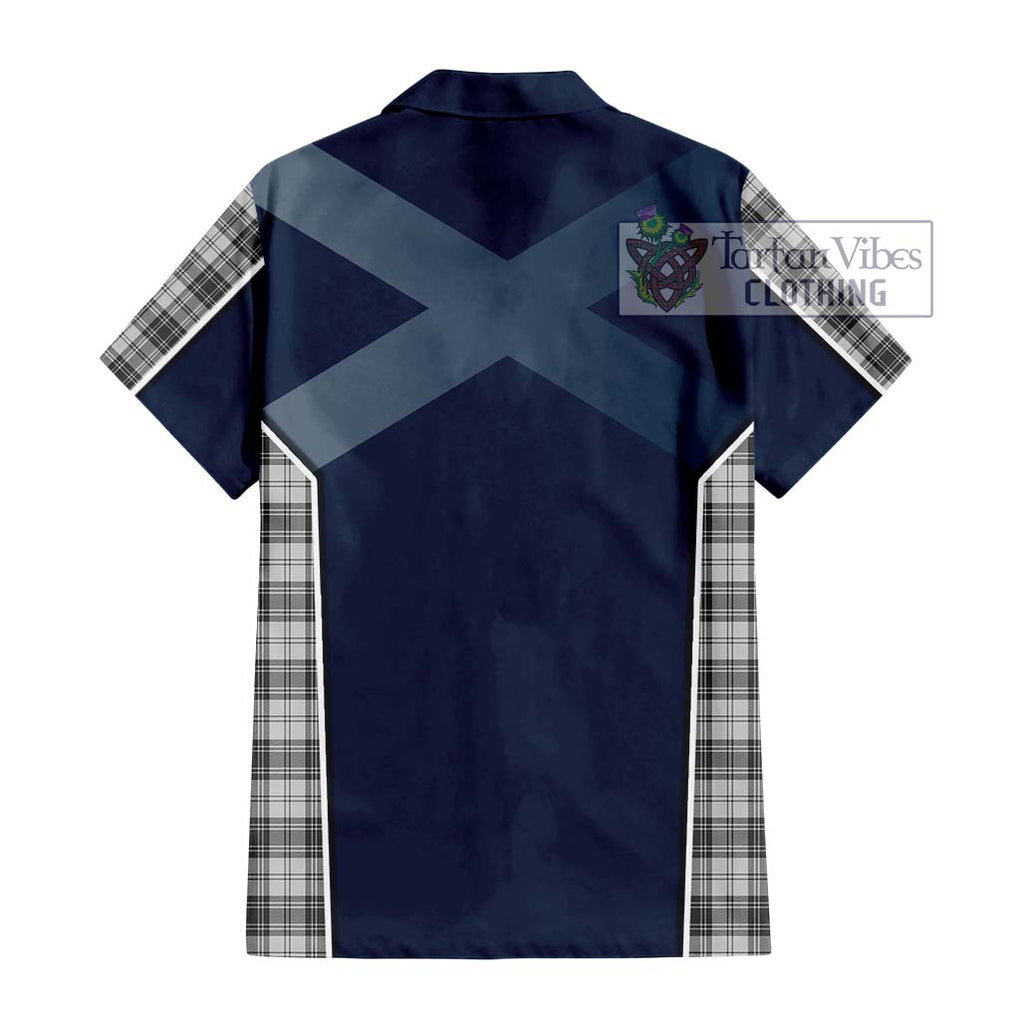 Douglas Grey Modern Tartan Short Sleeve Button Shirt with Family Crest and Lion Rampant Vibes Sport Style - Tartan Vibes Clothing