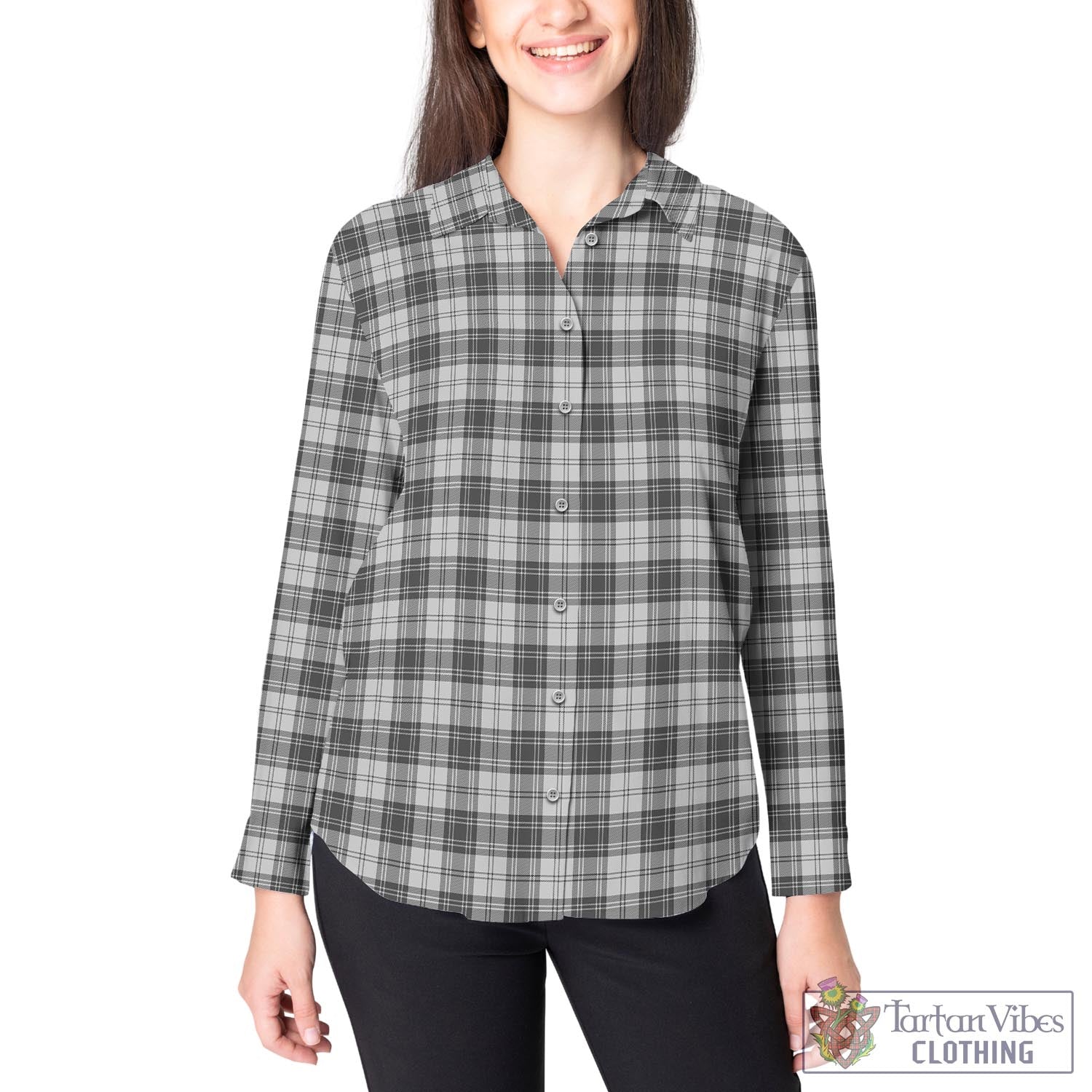 Douglas Grey Modern Tartan Womens Casual Shirt