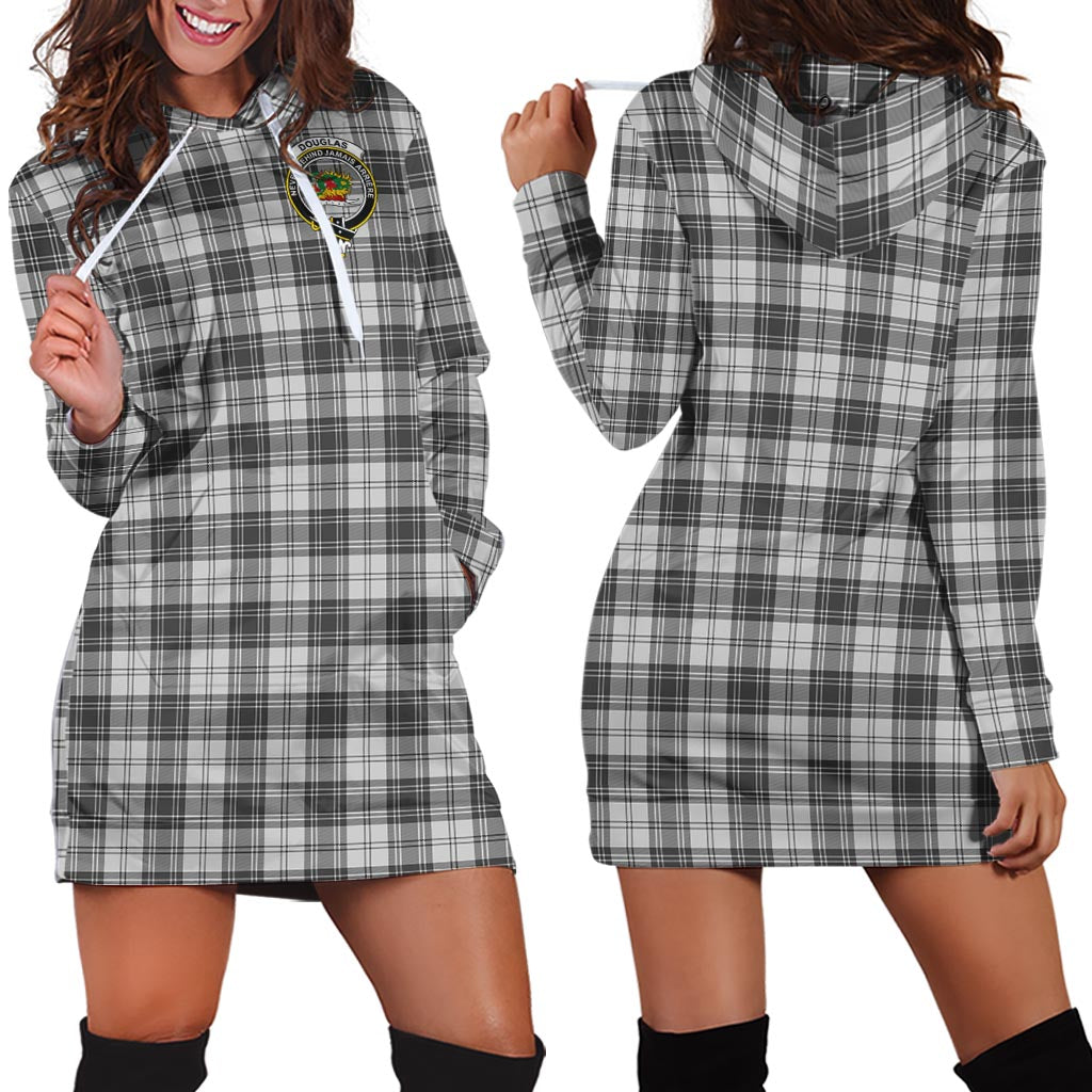 Douglas Grey Modern Tartan Hoodie Dress with Family Crest - Tartan Vibes Clothing