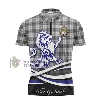 Douglas Grey Modern Tartan Zipper Polo Shirt with Alba Gu Brath Regal Lion Emblem