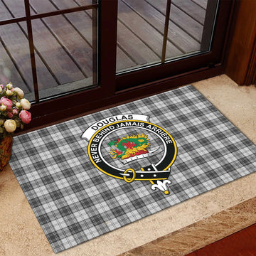 Douglas Grey Modern Tartan Door Mat with Family Crest