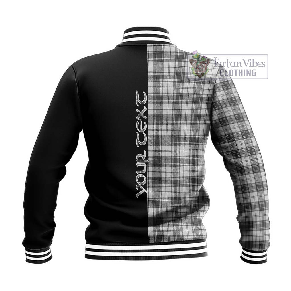 Douglas Grey Modern Tartan Baseball Jacket with Family Crest and Half Of Me Style - Tartanvibesclothing Shop