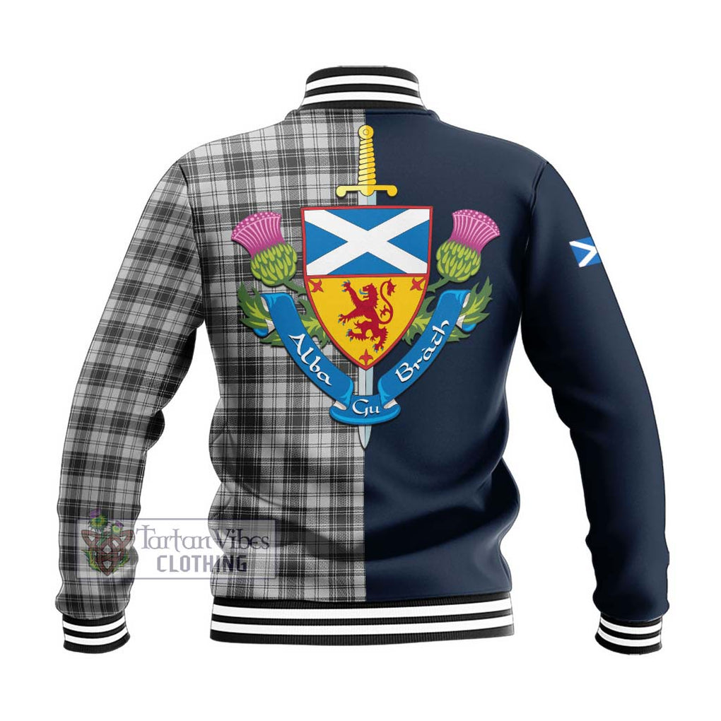 Tartan Vibes Clothing Douglas Grey Modern Tartan Baseball Jacket with Scottish Lion Royal Arm Half Style