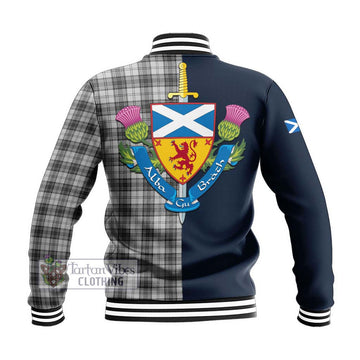 Douglas Grey Modern Tartan Baseball Jacket Alba with Scottish Lion Royal Arm Half Style