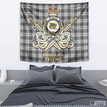 Douglas Grey Modern Tartan Tapestry with Clan Crest and the Golden Sword of Courageous Legacy