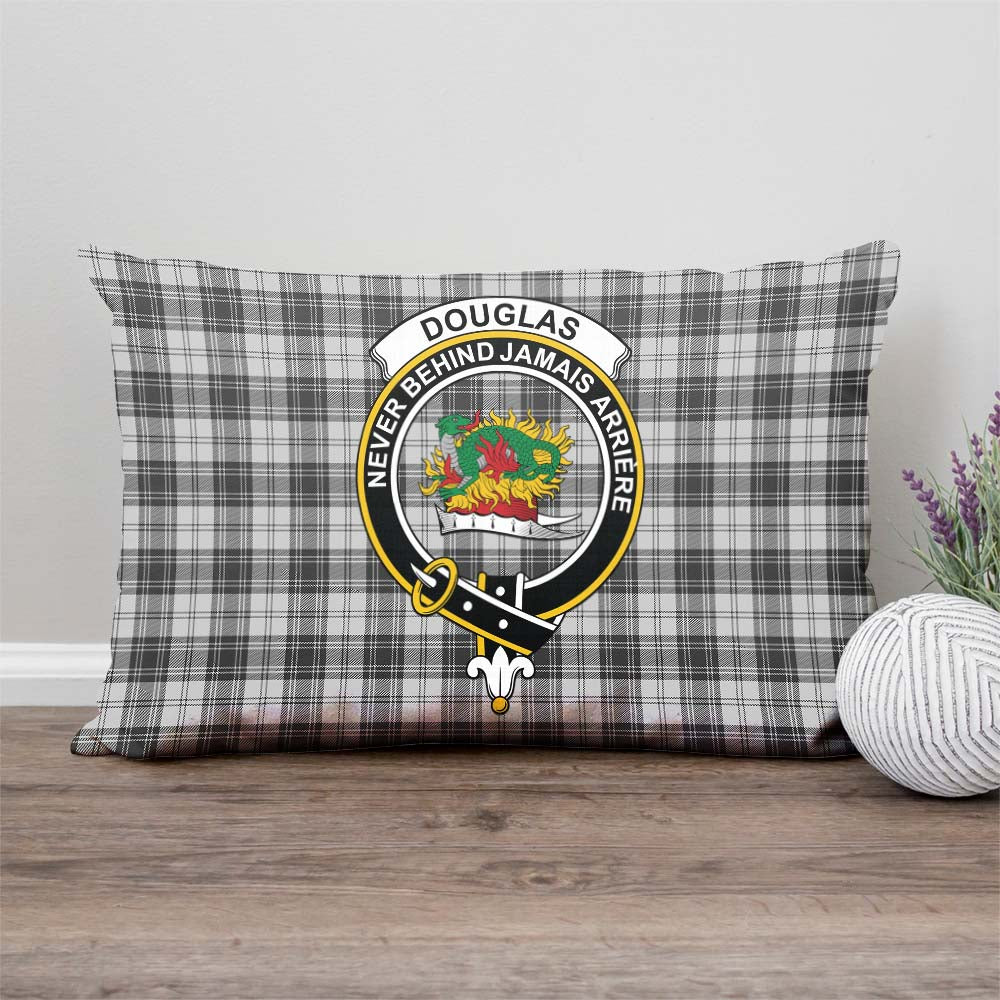 Douglas Grey Modern Tartan Pillow Cover with Family Crest Rectangle Pillow Cover - Tartanvibesclothing