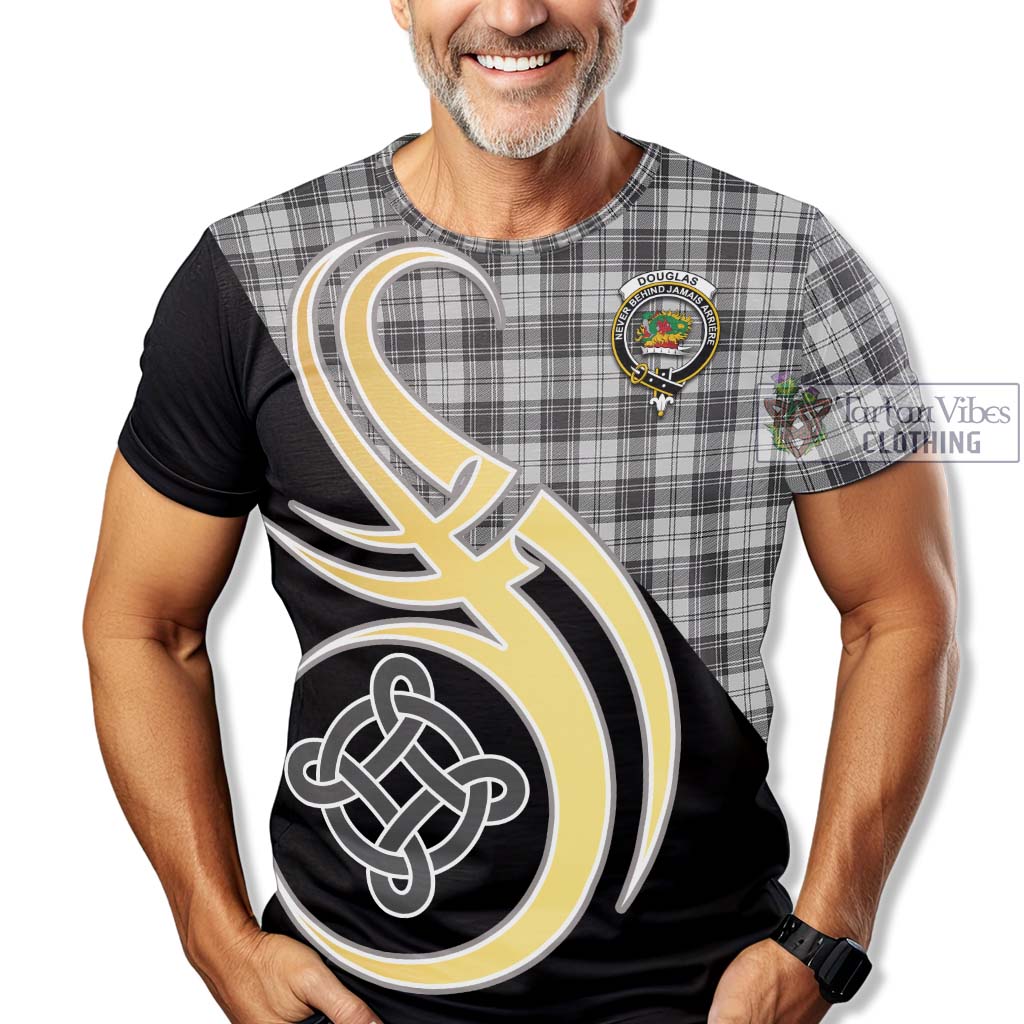 Tartan Vibes Clothing Douglas Grey Modern Tartan T-Shirt with Family Crest and Celtic Symbol Style