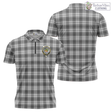 Douglas Grey Modern Tartan Zipper Polo Shirt with Family Crest