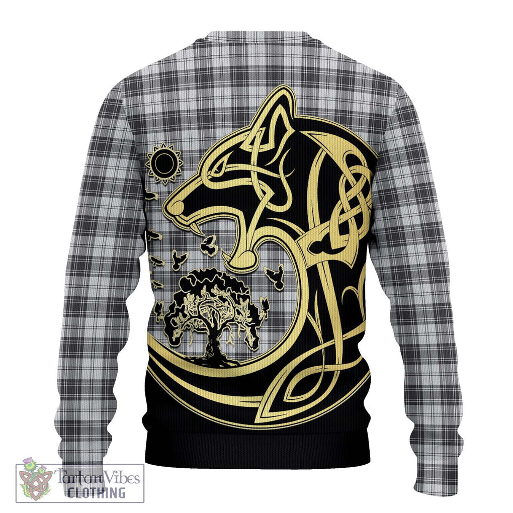 Douglas Grey Modern Tartan Knitted Sweater with Family Crest Celtic Wolf Style - Tartan Vibes Clothing