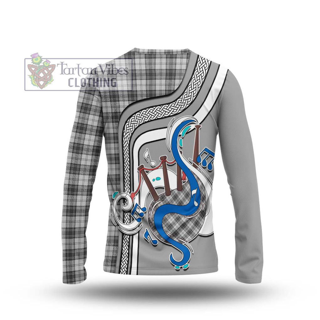 Tartan Vibes Clothing Douglas Grey Modern Tartan Long Sleeve T-Shirt with Epic Bagpipe Style