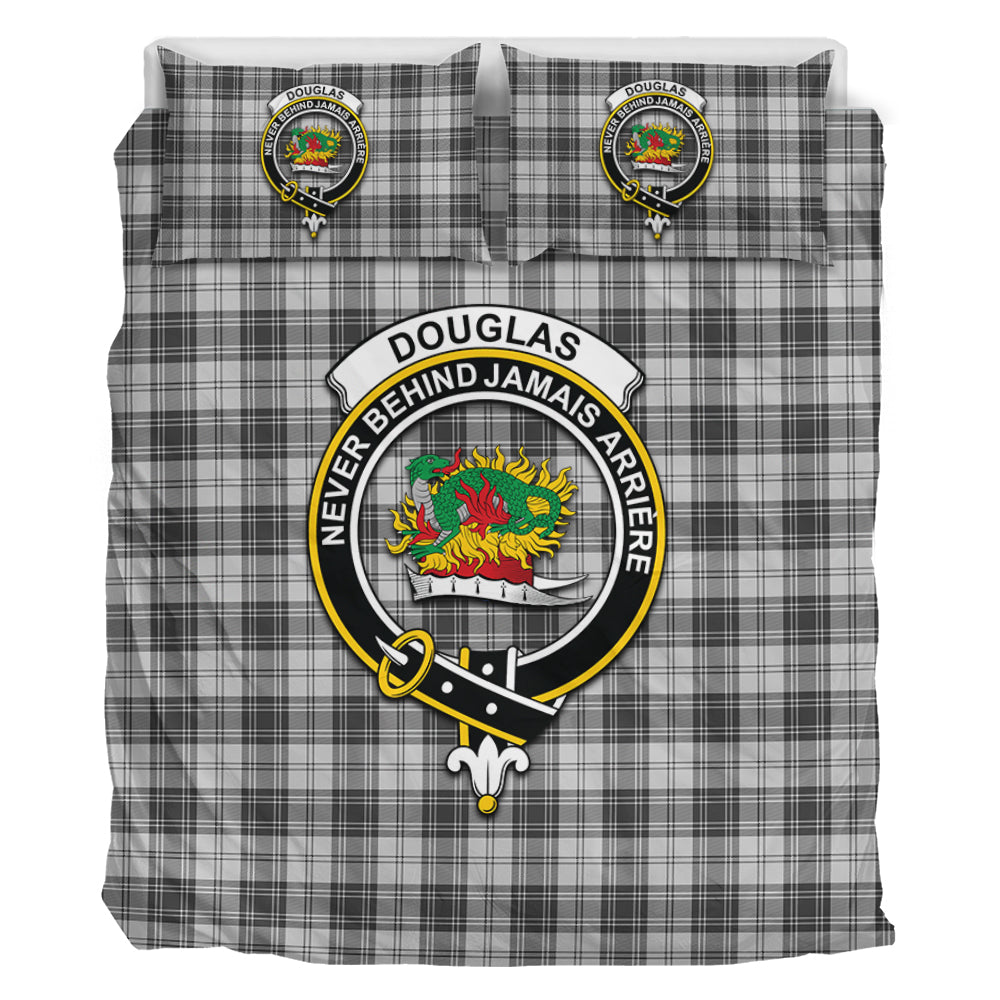 Douglas Grey Modern Tartan Bedding Set with Family Crest - Tartan Vibes Clothing