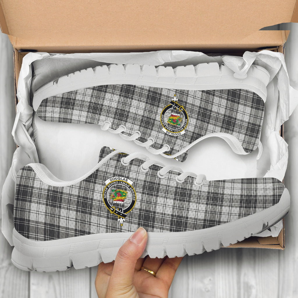 Douglas Grey Modern Tartan Sneakers with Family Crest - Tartan Vibes Clothing