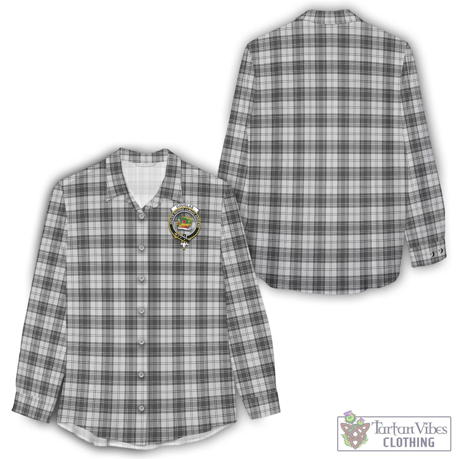 Tartan Vibes Clothing Douglas Grey Modern Tartan Womens Casual Shirt with Family Crest