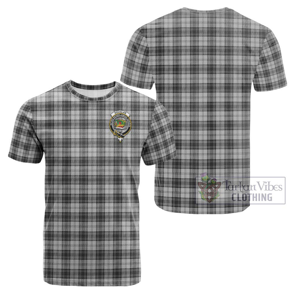 Douglas Grey Modern Tartan Cotton T-Shirt with Family Crest Kid's Shirt - Tartanvibesclothing Shop