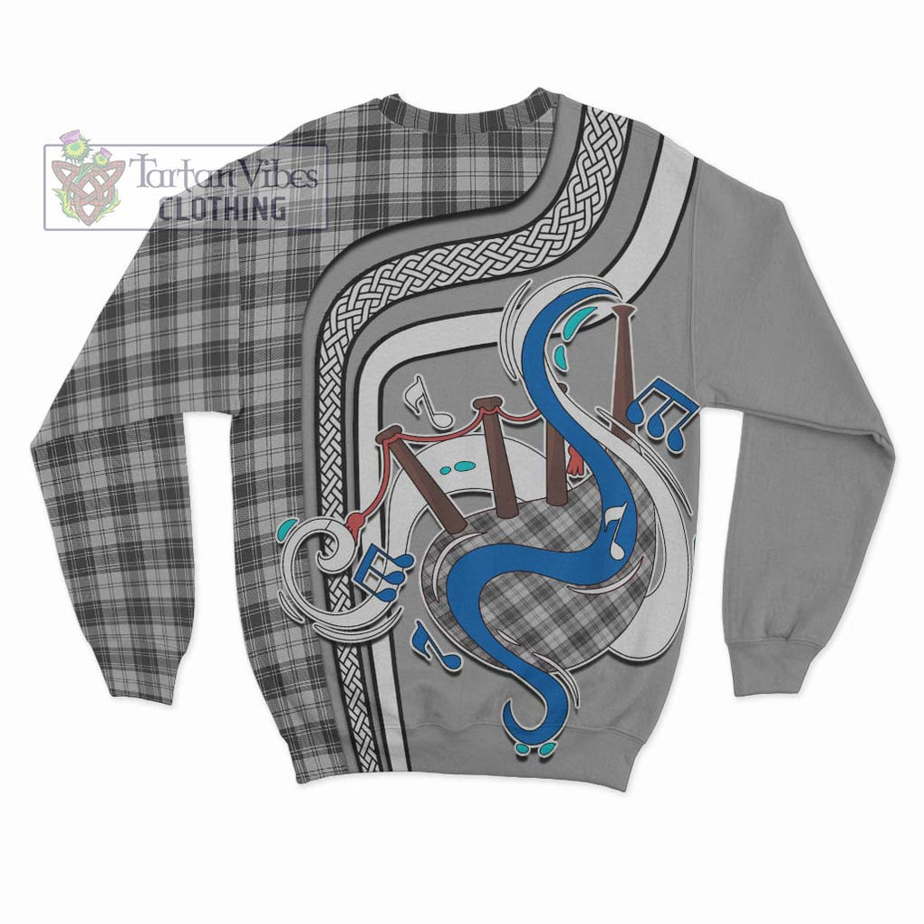 Douglas Grey Modern Tartan Sweatshirt with Epic Bagpipe Style - Tartanvibesclothing Shop