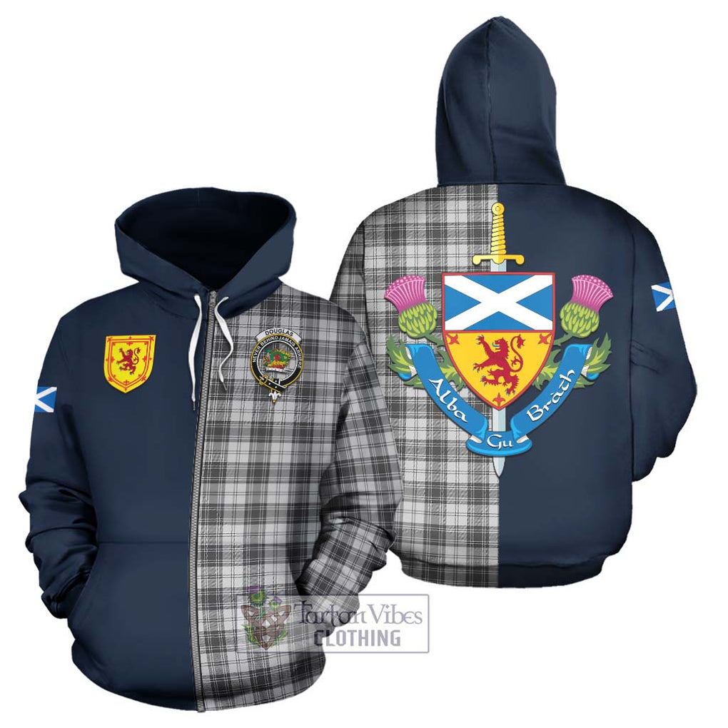 Tartan Vibes Clothing Douglas Grey Modern Tartan Hoodie with Scottish Lion Royal Arm Half Style