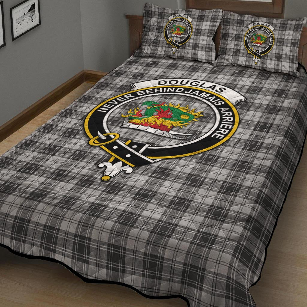 Douglas Grey Modern Tartan Quilt Bed Set with Family Crest - Tartan Vibes Clothing