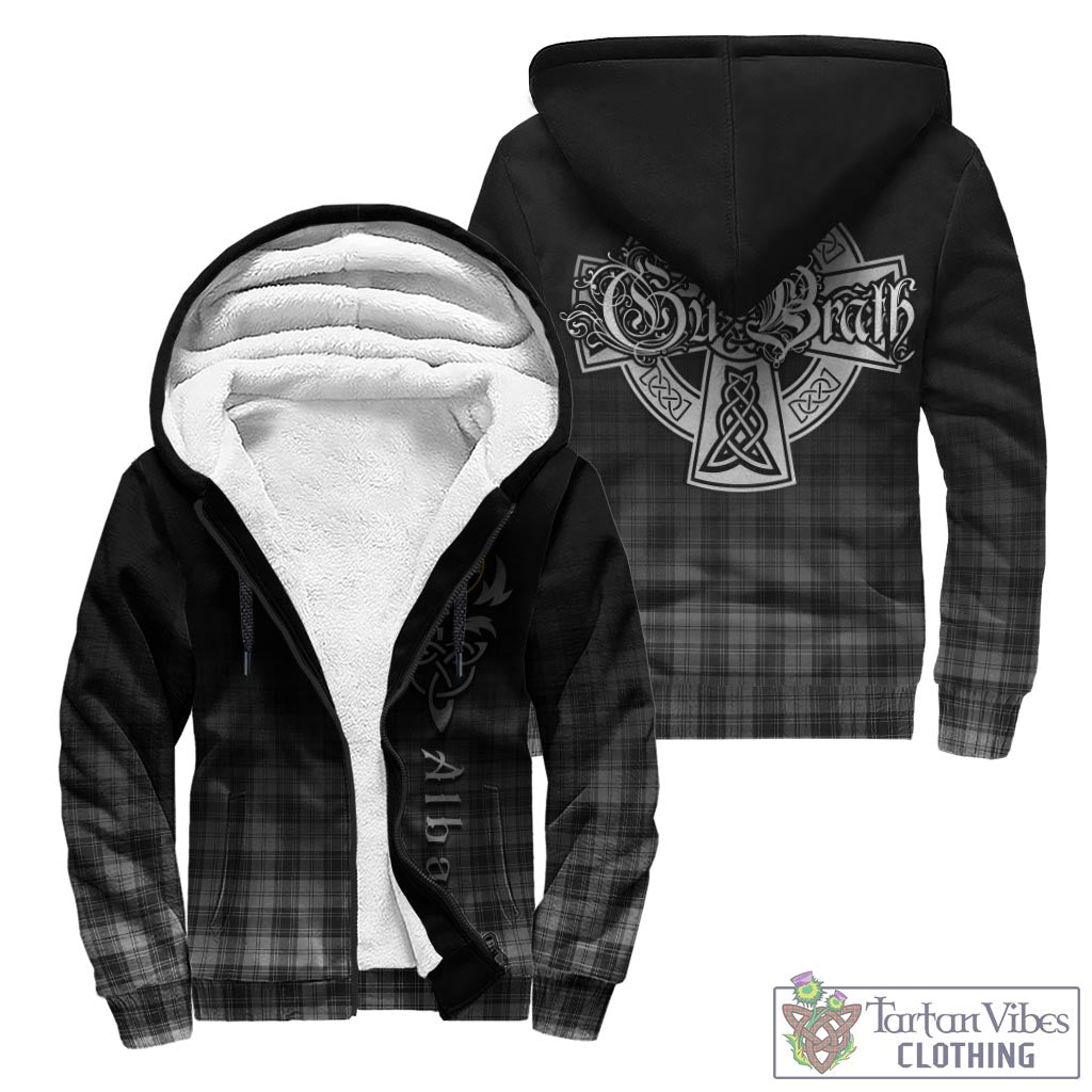 Tartan Vibes Clothing Douglas Grey Modern Tartan Sherpa Hoodie Featuring Alba Gu Brath Family Crest Celtic Inspired