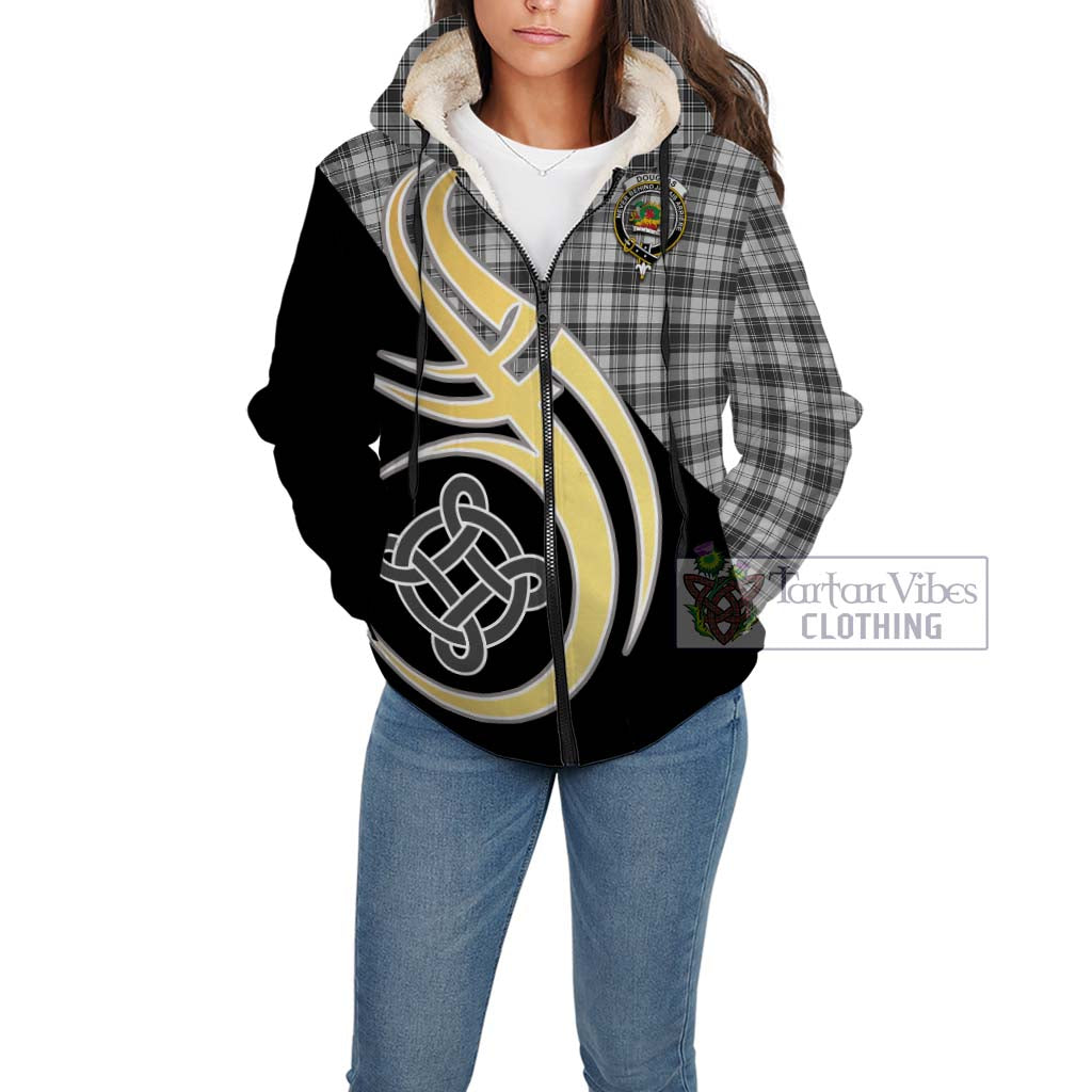 Douglas Grey Modern Tartan Sherpa Hoodie with Family Crest and Celtic Symbol Style Unisex - Tartan Vibes Clothing