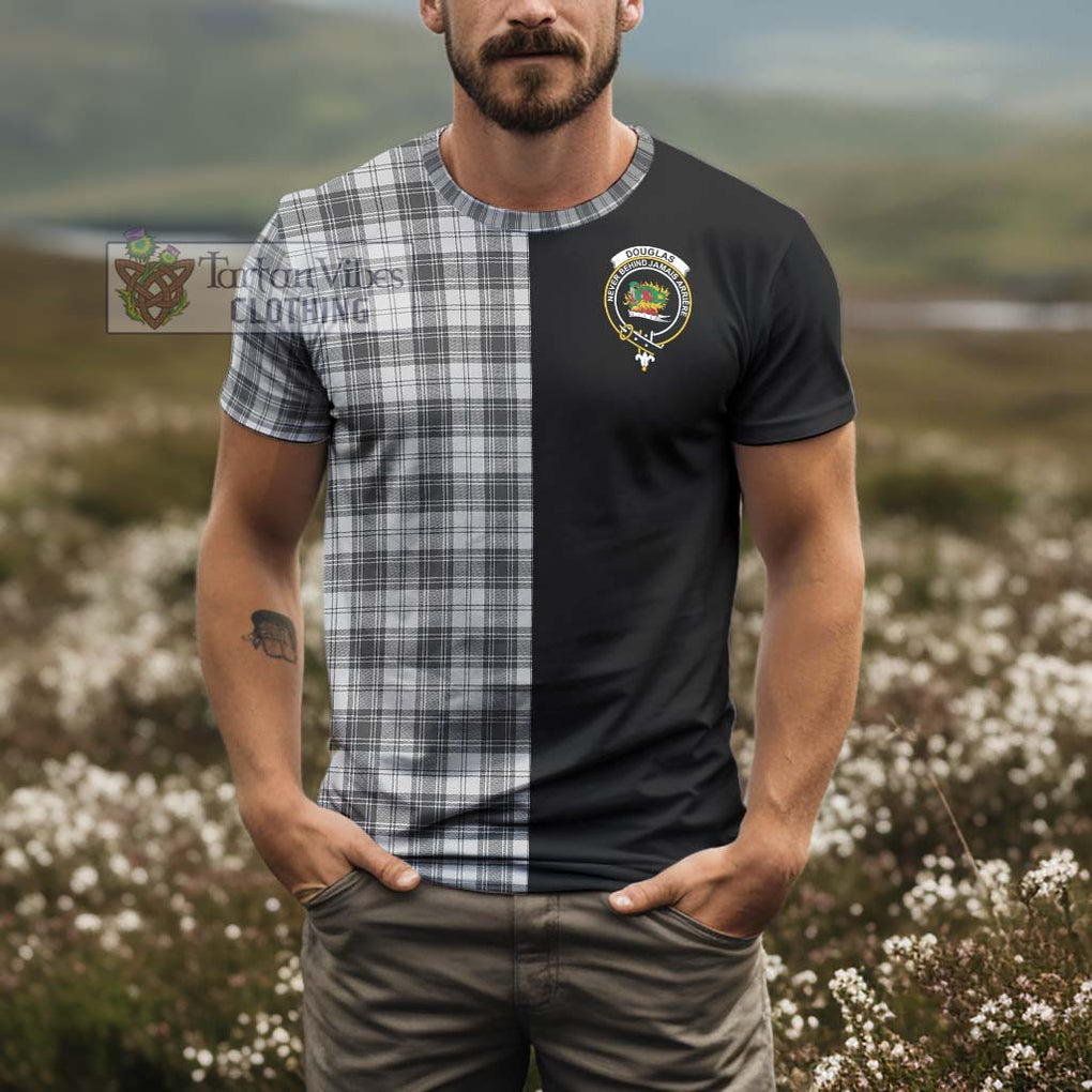 Douglas Grey Modern Tartan T-Shirt with Family Crest and Half Of Me Style - Tartanvibesclothing Shop