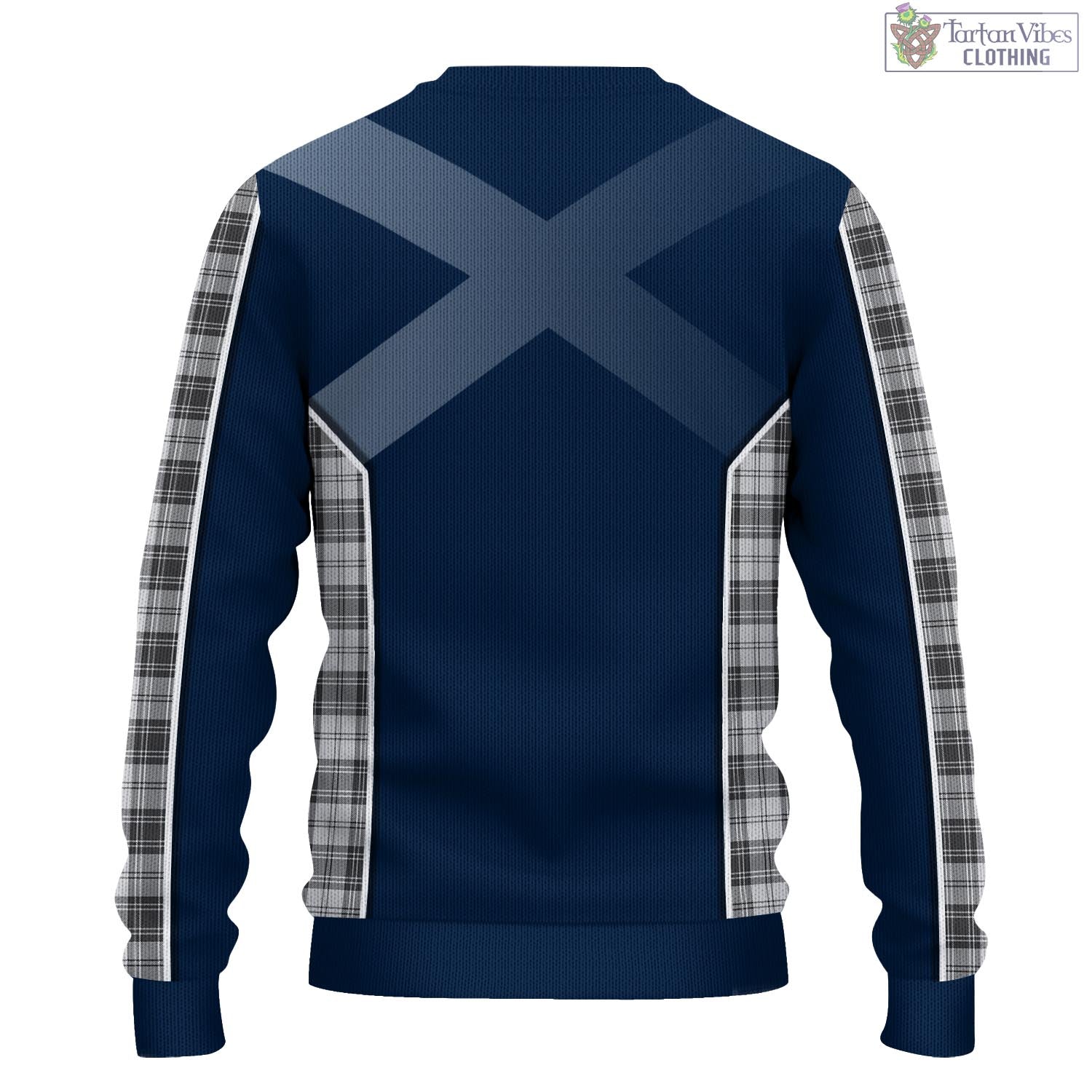 Tartan Vibes Clothing Douglas Grey Modern Tartan Knitted Sweatshirt with Family Crest and Scottish Thistle Vibes Sport Style