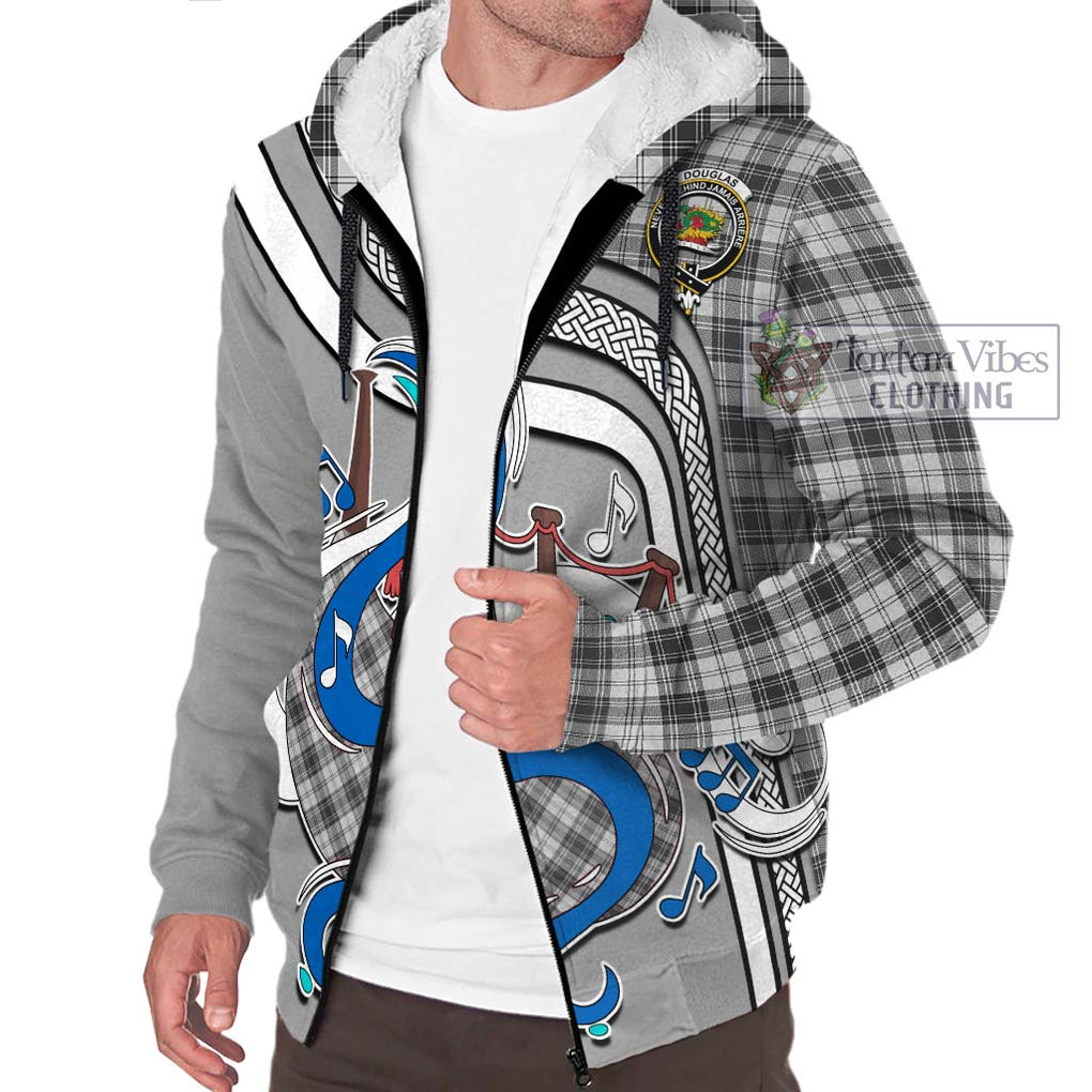 Douglas Grey Modern Tartan Sherpa Hoodie with Epic Bagpipe Style Unisex - Tartanvibesclothing Shop