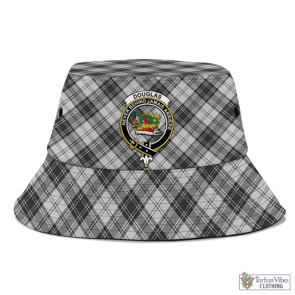 Tartan Vibes Clothing Douglas Grey Modern Tartan Bucket Hat with Family Crest