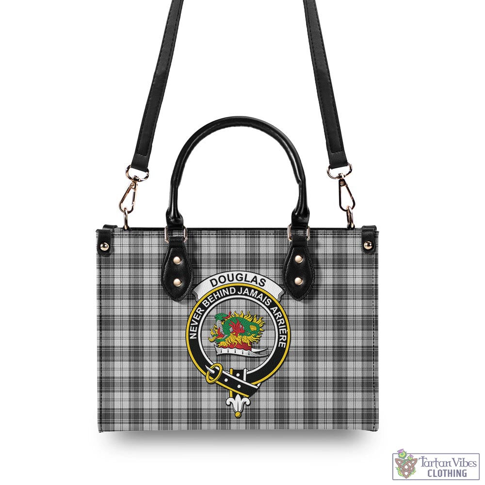 Tartan Vibes Clothing Douglas Grey Modern Tartan Luxury Leather Handbags with Family Crest