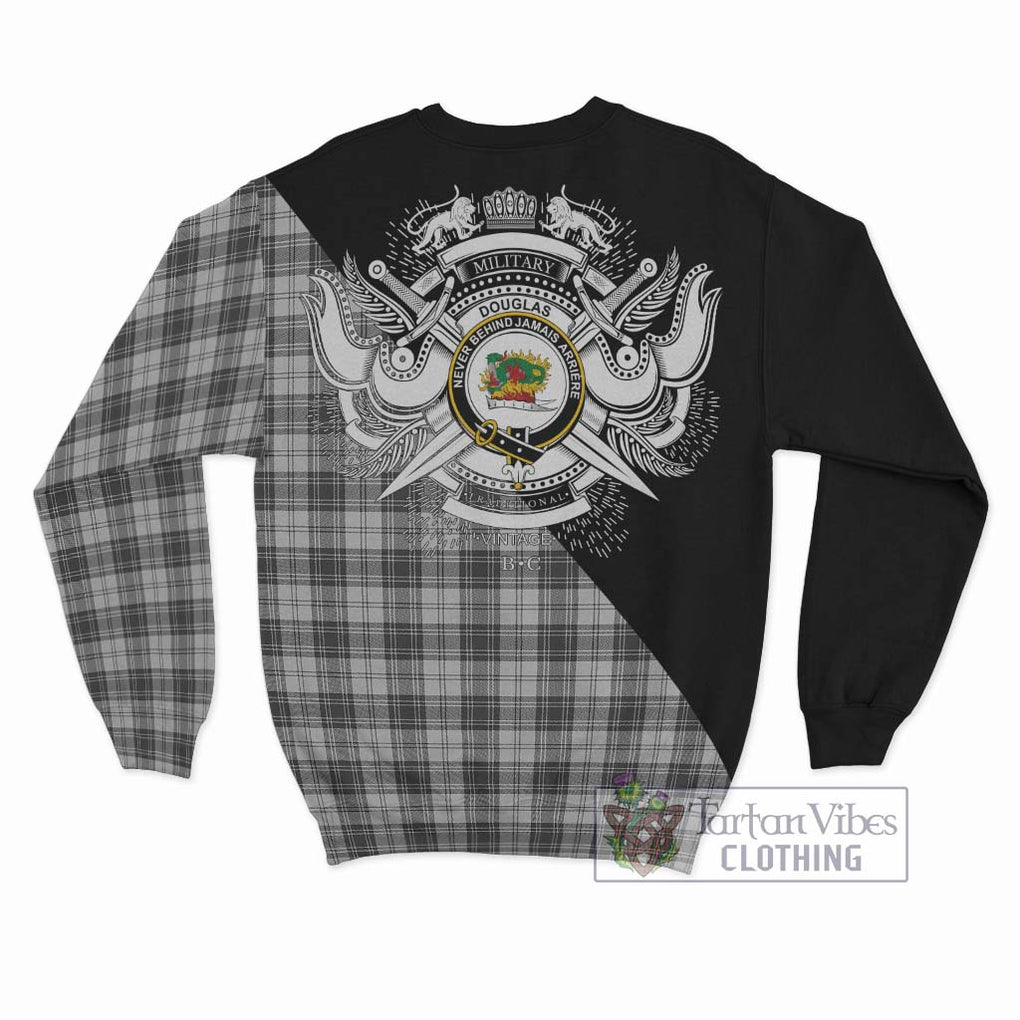 Douglas Grey Modern Tartan Sweatshirt with Family Crest and Military Logo Style - Tartanvibesclothing Shop