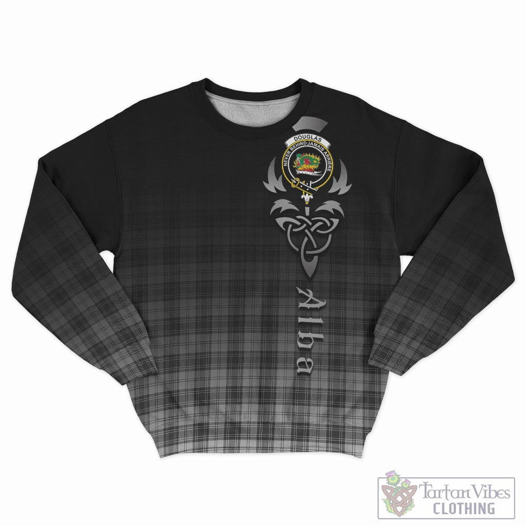 Tartan Vibes Clothing Douglas Grey Modern Tartan Sweatshirt Featuring Alba Gu Brath Family Crest Celtic Inspired